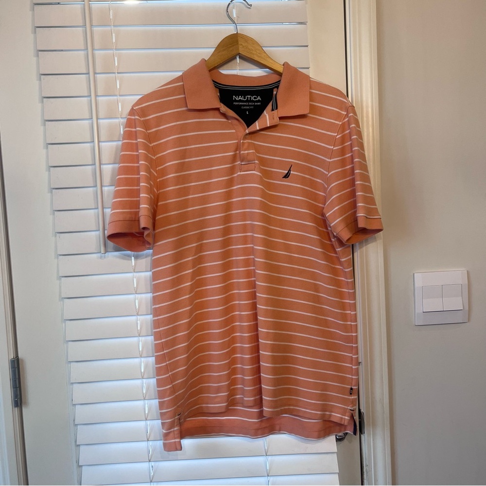 Nautica Men's Polo Shirt Orange and White Size Large